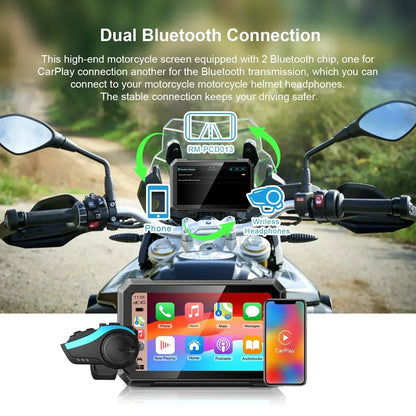 Motorfiets GPS – Motornavigatie – Motorhouders – Navigatie – Telefoonhouder – 7 Inch Waterdicht Scherm – Draadloze Apple CarPlay en Android Auto