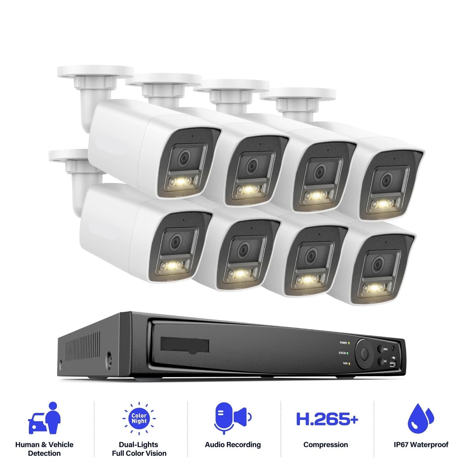 Beveiligingscamera Set – CCTV Beveiligingssysteem – IP Camera Kit – PoE Camera’s – Buiten Camera’s – 12MP Resolutie – Dual Light Nachtzicht - QUORE