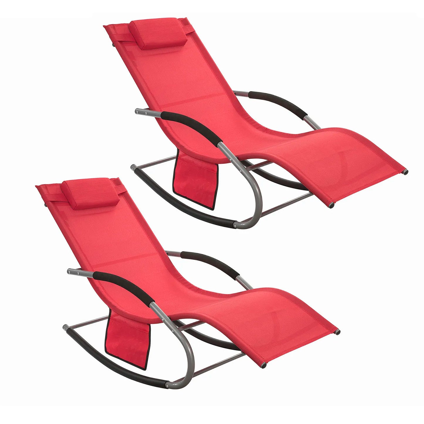 Tuinligstoel – Tuinstoel – Ligstoel – Relaxstoel – Strandstoel – Rood – Weerbestendig Frame – Ademend Synthetisch Textiel
