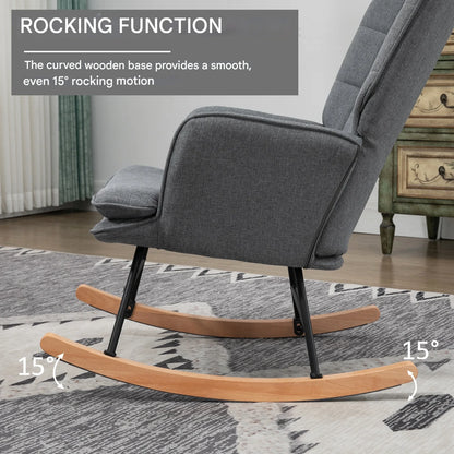 Schommelstoel - Schommelbank - Huismeubel - met Voetsteun - Dik Gevoerd - Beschermende kussens - Brede Rugleuning - Armsteun - Synthetisch Linnen - 64 x 89 x 90 cm - Grijs