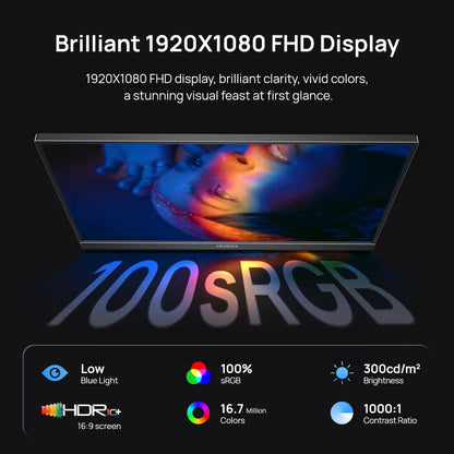 Portable Monitor – Draagbaar Beeldscherm – Laptop Scherm Uitbreider – Extra Scherm – USB-C Monitor – 16,1 Inch – Full HD – 100% sRGB Kleurruimte