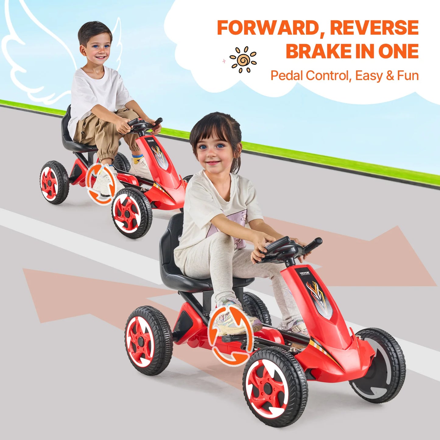 Kinder Go Kart - Skelter - Kart - 4-Wiel Off-Road - Pedal Kart - Verstelbare Zitting - voor Jongens & Meisjes - Voor Buiten - QUORE