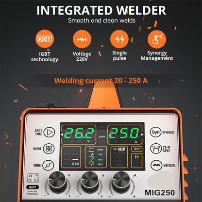 MIG-Lastransformator – Lasmachine – Lasapparaat – Elektrode Lasser – TIG Lasser – 15-250 Ampère – Automatische Draadvoeding - Met 17V Lift TIG