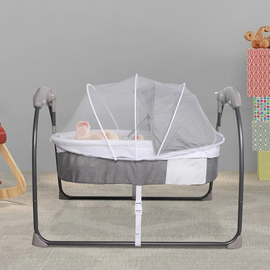 Babybed - Babywieg - Schommelbed baby - Co sleeper - Tot 18kg - 3 Snelheden - Grijs - QUORE