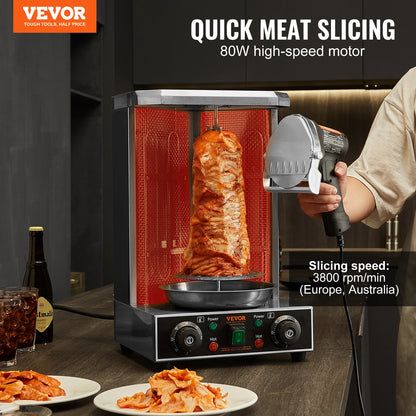 Snijmachine - Vlees Elektrische Kebabsnijder - Elektrisch Shoarma-mes - Vlees Snijder -  Draadloos - 2 Bladen - 0-8mm Dikte - Gekarteld lemmet - QUORE