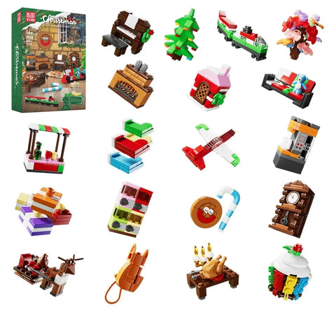 Adventskalender - Kerst Adventskalender - Matrijzenkoning - Kerst Bouwsteen - Assemblage Bouwsteenspeelgoed - Kinderkerstcadeau - Speelgoed - Speelset - Groene Doos