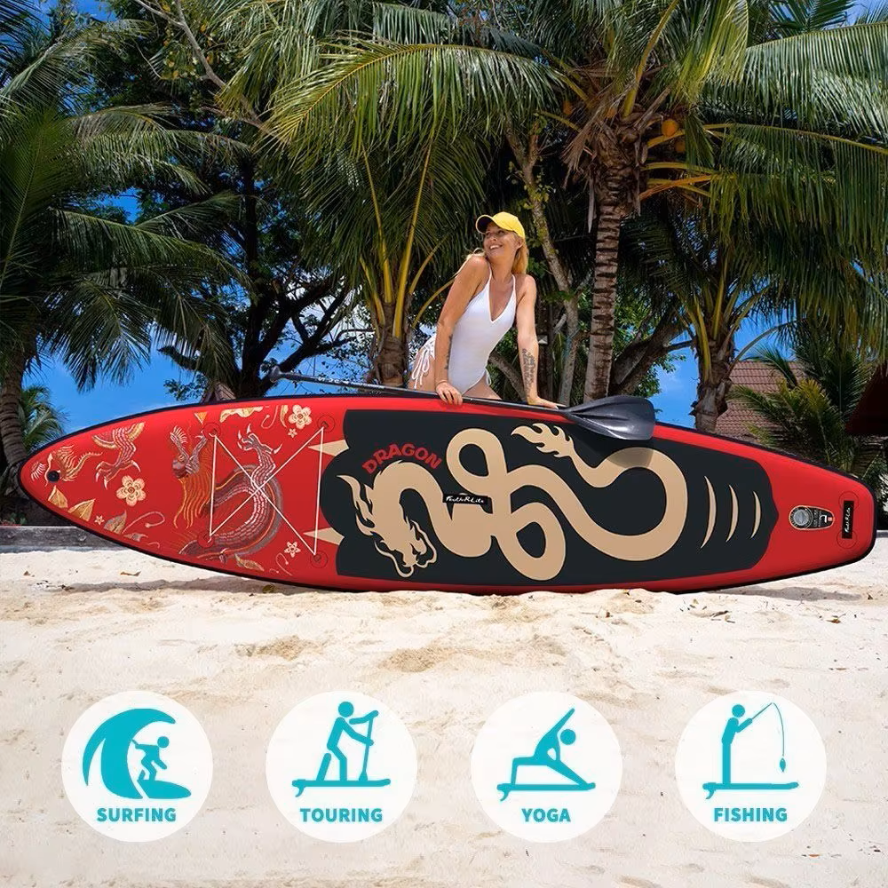 Supboard - Paddle Board - Peddelplank - Surfplank - Opblaasbaar - Inc. Peddel - 3 x Vin - Leash - Riem - Handpomp - Rugzak - Waterdichte Telefoonhoes - 350 x 84 x 15 cm - Rood & Zwart