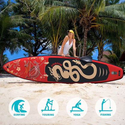 Supboard - Paddle Board - Peddelplank - Surfplank - Opblaasbaar - Inc. Peddel - 3 x Vin - Leash - Riem - Handpomp - Rugzak - Waterdichte Telefoonhoes - 350 x 84 x 15 cm - Rood & Zwart