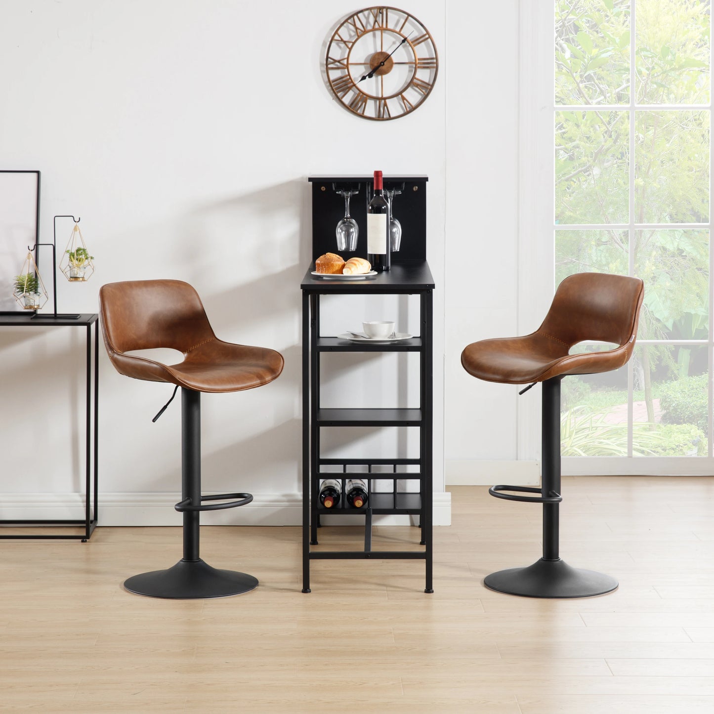 Barkrukken – Set van 2 – Barstoel – Keuken Kruk – Verstelbaar – Vintage Kunstleer – Metalen Frame - Bruin