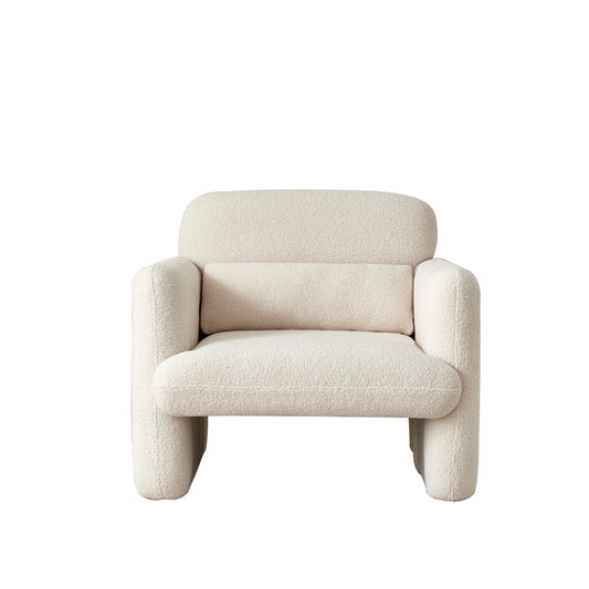 Lamswollen Fauteuil – Lamswol Stoel – Comfortabele Zetel – Scandinavische Fauteuil – Zachte Lamswol Bekleding – Verstelbare Lendensteun - Beige - QUORE