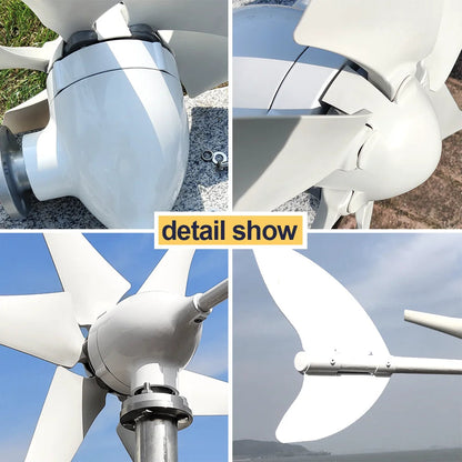Windturbine - Windmolen - Windturbine Generator - Windenergie - 5000W - 12V - met MPPT Controller - 6 Messen - Stille en Efficiënte Energieoplossing - voor Thuisgebruik