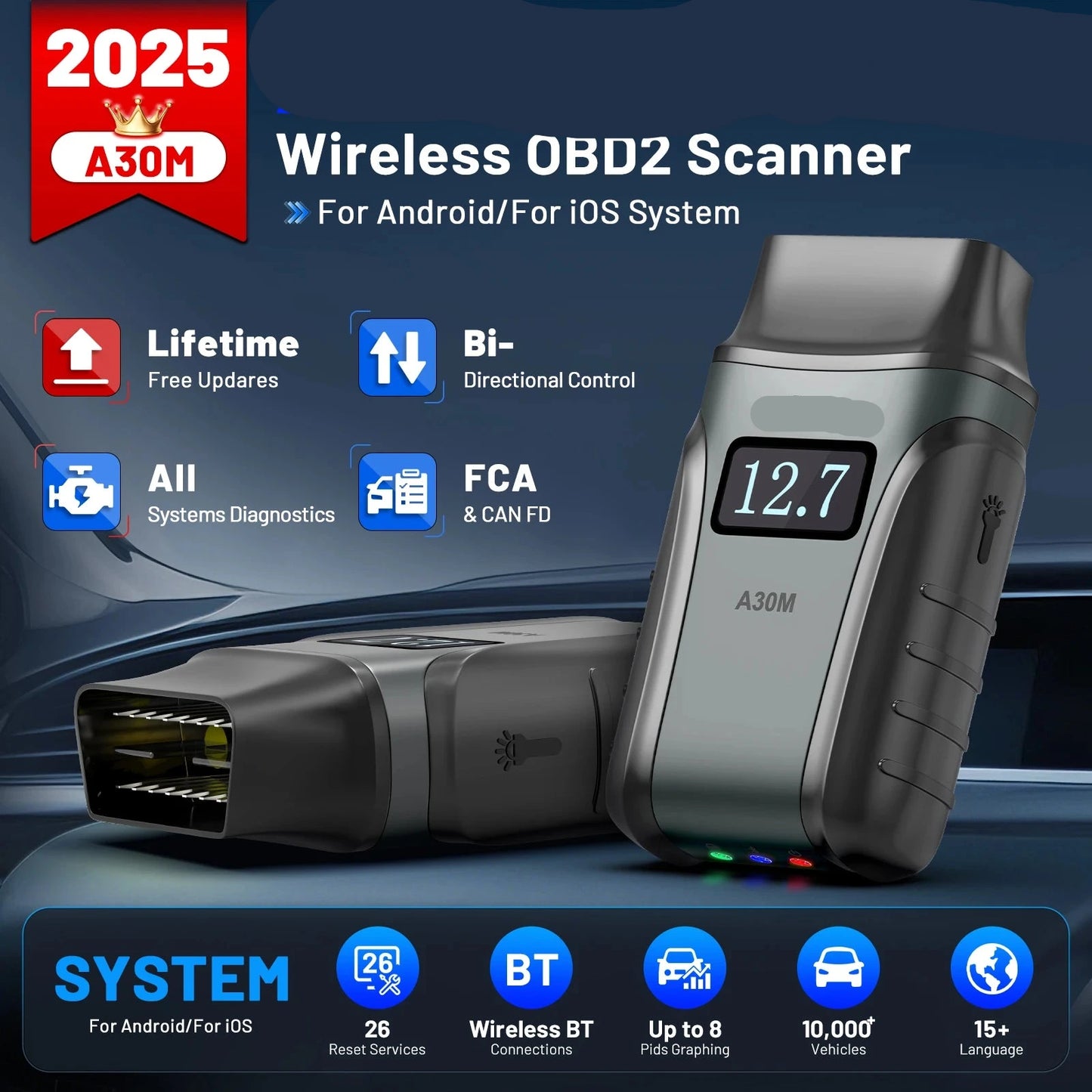 Draadloze OBD2 Scanner – Autodiagnose Tool – Foutcode Lezer – Bluetooth Scanner – 85+ Merken – Volledige Systeemdiagnose – Onderhoudsfuncties