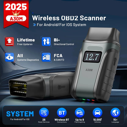 Draadloze OBD2 Scanner – Autodiagnose Tool – Foutcode Lezer – Bluetooth Scanner – 85+ Merken – Volledige Systeemdiagnose – Onderhoudsfuncties