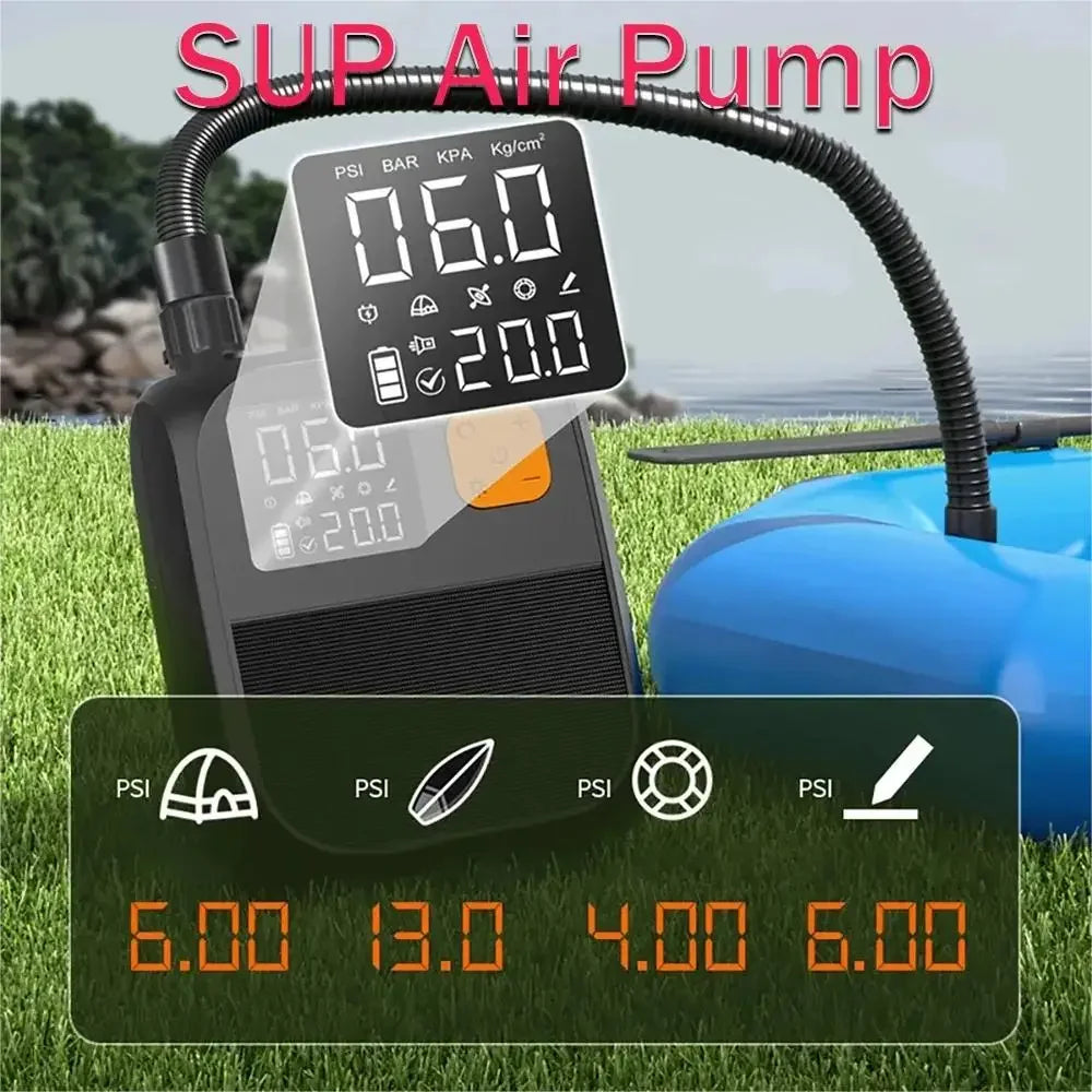 Luchtpomp - Luchtcompressor - Elektrische Fietspomp - Draagbare Digitale Elektrische Luchtpomp - 80W - Oplaadbare 8000mAh Batterij - LED Verlichting, Voor Opblaasmaterialen - Zwart - QUORE