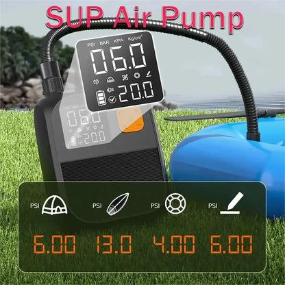 Luchtpomp - Luchtcompressor - Elektrische Fietspomp - Draagbare Digitale Elektrische Luchtpomp - 80W - Oplaadbare 8000mAh Batterij - LED Verlichting, Voor Opblaasmaterialen - Zwart - QUORE