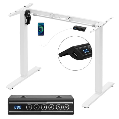 Elektrisch Verstelbaar Bureauframe – Zit-Sta Bureau – Verstelbare Bureaupoten – Elektrisch Bureau Onderstel – Bureauframe Met USB-poort – Hoogte 72-120 cm – Geheugenfunctie 4 Standen – Wit