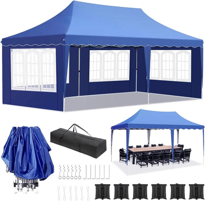 Partytent - Partytenten - Tuinpaviljoen - Paviljoen - Easy up Partytent - 3x6m - Waterdicht - met Zijwanden - UV50+ Bescherming en Zandzakken – In Hoogte Verstelbaar - Tent - Blauw