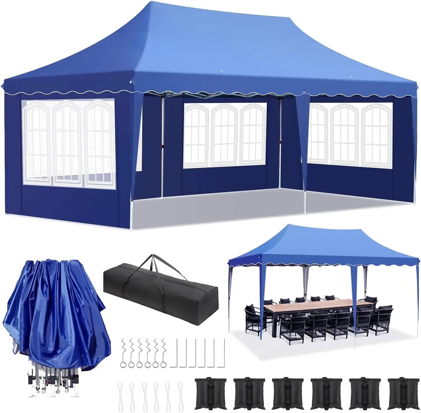 Pop-Up Gazebotent – Partytent – Tent – Opvouwbare Tent – Buiten Tenten – 3x6 Meter – Aluminium Frame - Blauw
