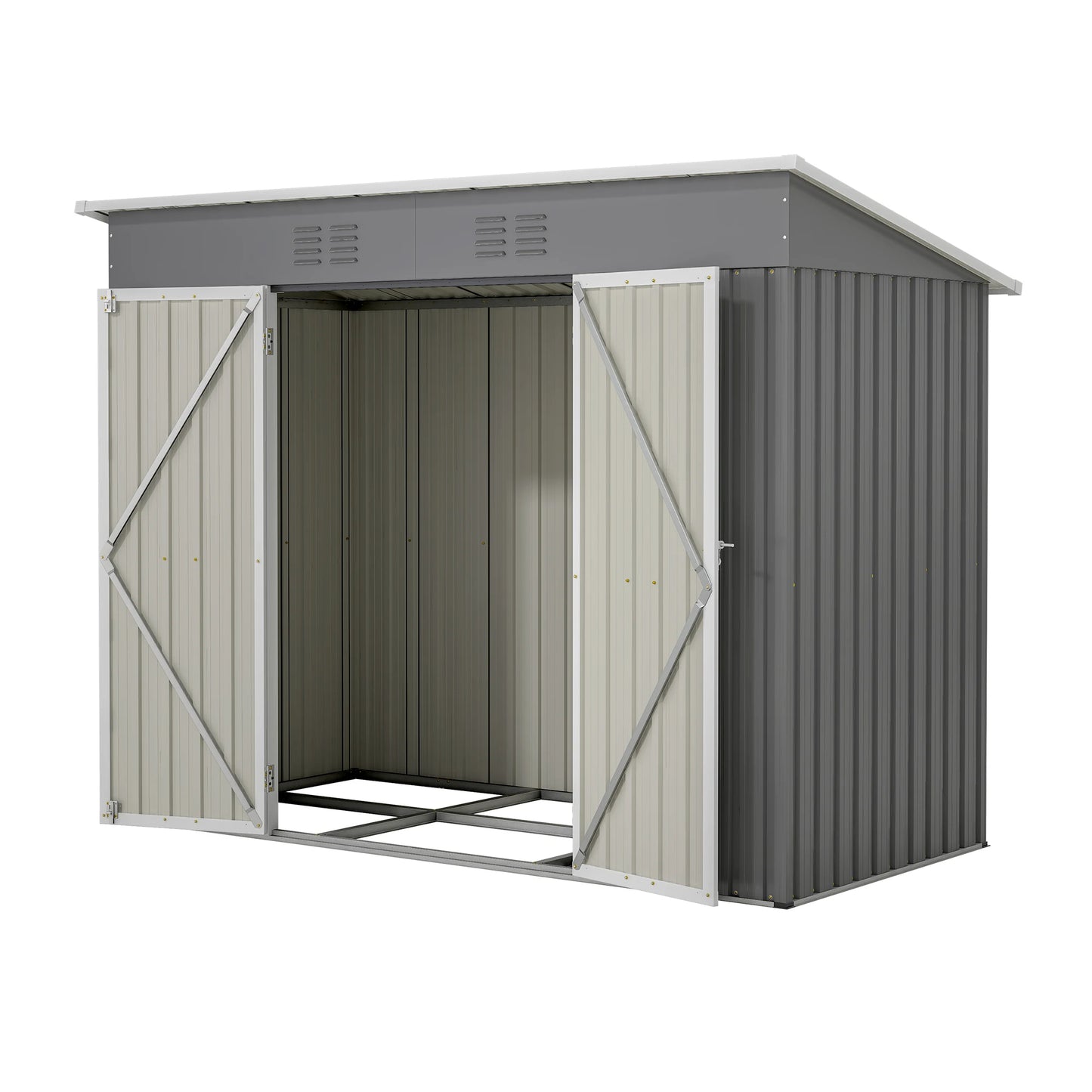 Tool Schuur - Tuinhuis - Buitenkast - Gereedschapsschuur - Gereedschapskast - Opbergruimte - 8x4ft - met Metaal Basis - Tuinschuur - voor Buiten - Terras - en Tuinopslag - Grijs