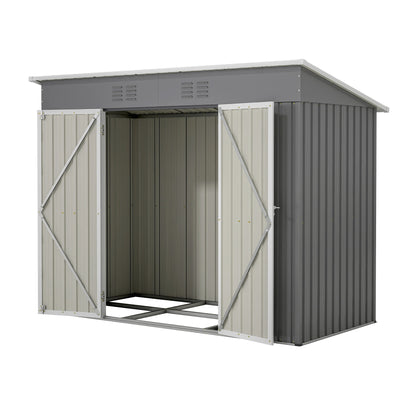 Tool Schuur - Tuinhuis - Buitenkast - Gereedschapsschuur - Gereedschapskast - Opbergruimte - 8x4ft - met Metaal Basis - Tuinschuur - voor Buiten - Terras - en Tuinopslag - Bruin