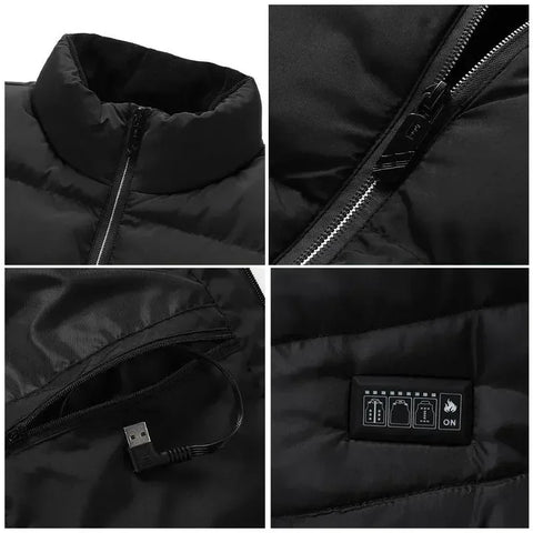 Heating Jacket - Heated Bodywarmer - Heated Clothing - USB Electric Self-Heating Vest - Unisex Heated Jacket - Rechargeable - Heating Heated Clothing - Hunting Ski - Size XXL - Black