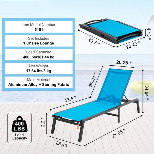 Outdoor Lounge Chair - Folding Sun Lounger - Garden Lounge Chair - Sunbed - Patio and Pool Lounge - Adjustable Backrest - Garden Folding Chair - 17.64 lbs - Blue