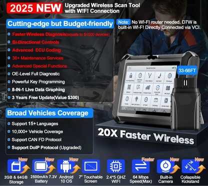 Autodiagnose Scanner – Auto Diagnosetool – Foutcode Lezer – Sleutelprogrammering – WiFi Verbinding – 7-Inch Touchscreen