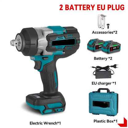 Slagmoersleutel - met Accu - Slagschroevendraaier - Brushless - Elektrische - Torque - 1800Nm - Draadloze - 1/2 Inch - 18V Batterij - Handgereedschap - 2 Accu met Kunststof Doos