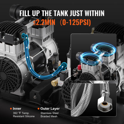 Stille Luchtcompressor - Airpress Compressor - Luchtcompressor Bandenpomp - Airpress - Elektrische Compressor - 650W - 80dB - Olievrije - 30 Gallon - Draagbare - Voor Auto Reparatie - Bandenvulling - Gereedschap - QUORE