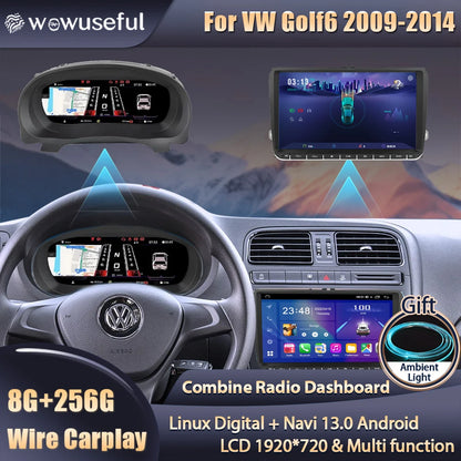 Wowuseful 12.3" inch Lcd Digital Dashboard Cluster For golf 6 2009-2014 years  Android Navigation Radio Player  Paneel Cockpit