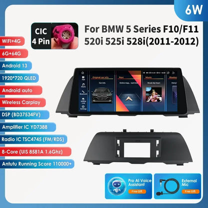AI Intelligent Player 2din Android Car Radio Multimedia Video Player for BMW 5 Series F10 F11 F12 CIC NBT GPS Nav Carplay 4G RDS