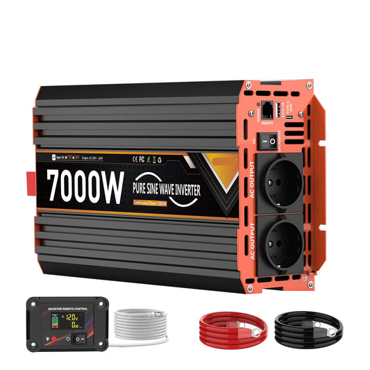 Omvormer – Stroomomzetter – Inverter – Spanningsomzetter – 12V - 7000W Vermogen – Pure Sinusgolf Output