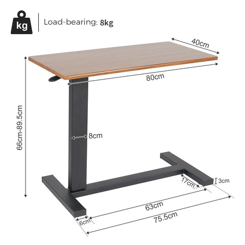Laptoptafel - Bedtafel - Verstelbare bijzettafel - 360° rotatie - Banktafel - Houten laptoptafel - 80x40x89,5cm - Verstelbare hoogte van 66cm tot 99,5cm - Bruin