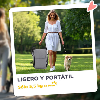 Hondenwagen – Opvouwbare Hondenbuggy – Kleine Honden Kar – Wandelwagen – Lichtgrijs – Lichtgewicht Aluminium Frame – Wasbaar Comfortkussen