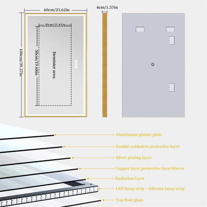 LED Badkamerspiegel – Badkamer Spiegel – Wandspiegel – Make-Up Spiegel – Toiletspiegel – 100x60 cm – Goudkleurig Aluminium Frame – Anti-Condens Met Touchbediening