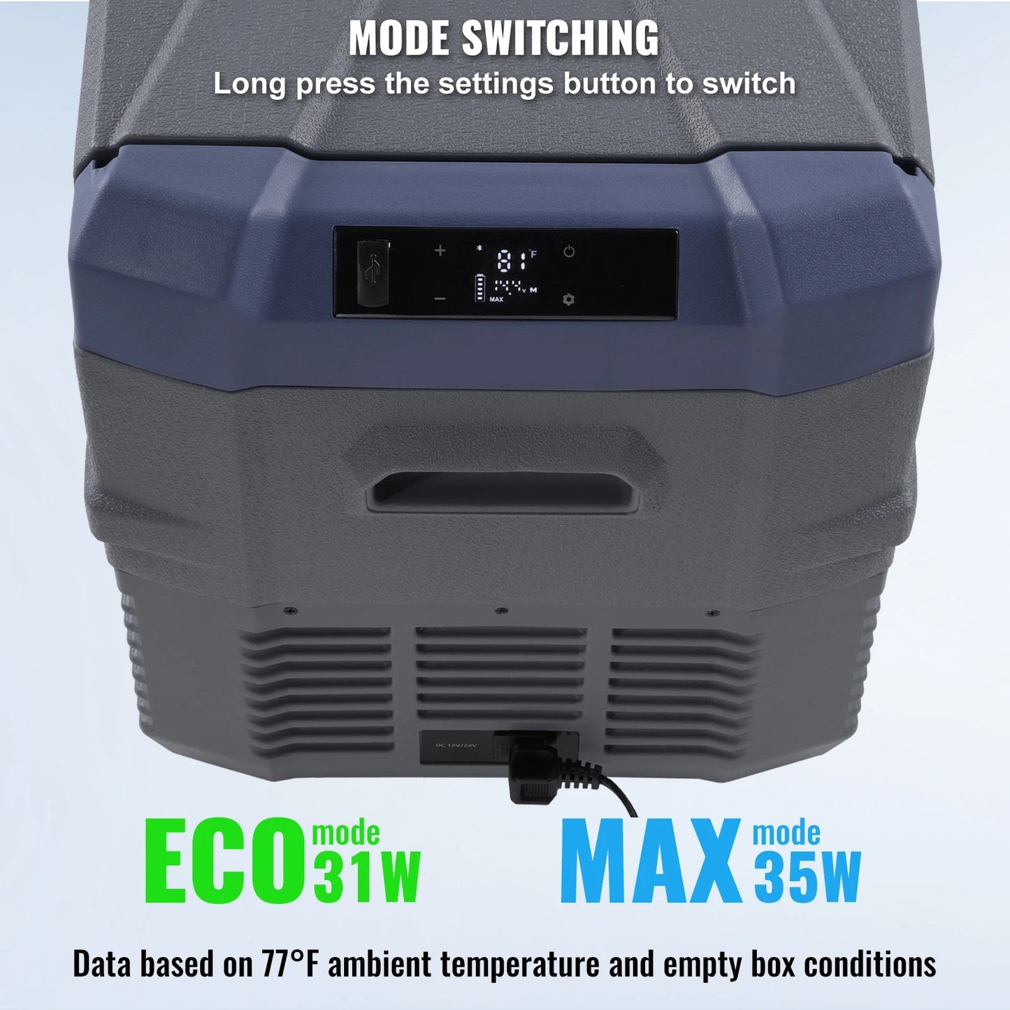 Mini koelkast - Auto Koelkast - Mini Fridge - Frigo - Draagbare Compressor Koelbox - Elektrische Vriesbox - 12/24V DC - 100-240V AC - 750W ± 15% - ≤ 45dB - 37L - 61.8 x 37.6 x 44.2 cm - Grijs
