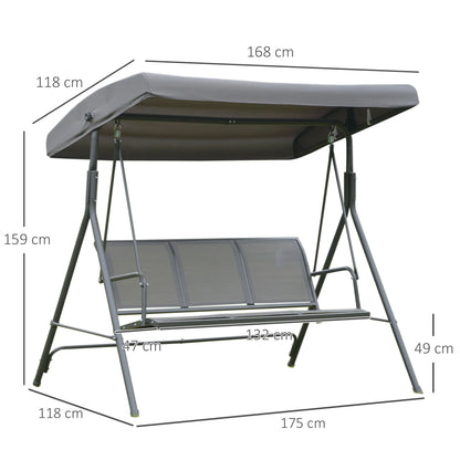 3-Zits Tuinswing met Dakzonwering - Verstelbare Rugleuning - Stalen Frame - Ademend - Grijs - QUORE
