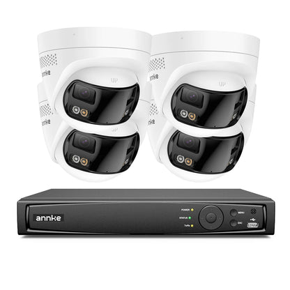4K Bewakingsset – Beveiligingscamera – CCTV Camera – IP Camera – Surveillance Kit – 4 Stuks Dual Lens – 2TB Opslag – 180° Panoramisch Uitzicht – AI Menselijke Detectie - QUORE