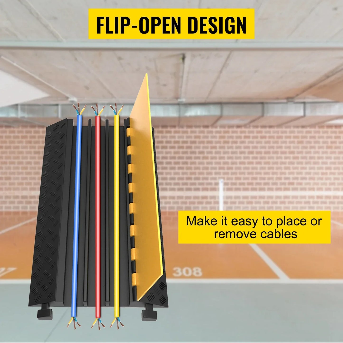 Cable Protector Driveway - Cable Protector Driveway - Cable Protector - Cable Protector Threshold - Cable Protector - Cable Cover - Cable Mat - 1 verpakking van 3-kanaals rubberen kabelbeschermers - Zwart Geel
