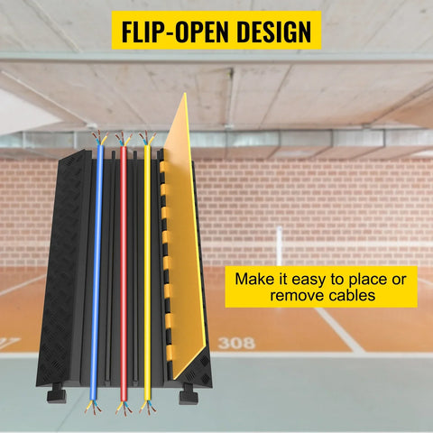 Cable Protector Driveway - Cable Protector Driveway - Cable Protector - Cable Protector Threshold - Cable Protector - Cable Cover - Cable Mat - 1 Pack of 3 Channel Rubber Cable Protectors - Black Yellow