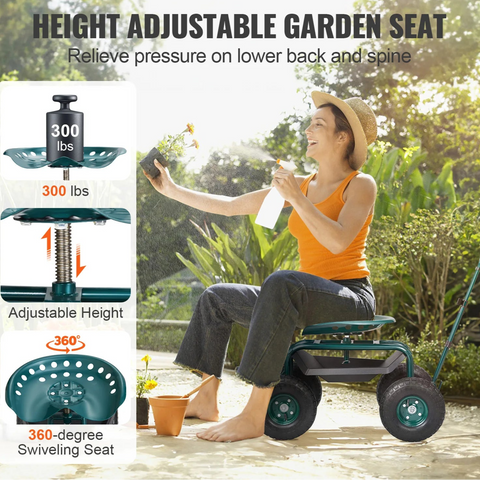 Transportkar - Handkar - Bolderkar voor het Strand - Trolley voor de Tuin, Bolderwagen - Transportwagen om te Trekken - Draagvermogen tot 136kg - Groen - QUORE