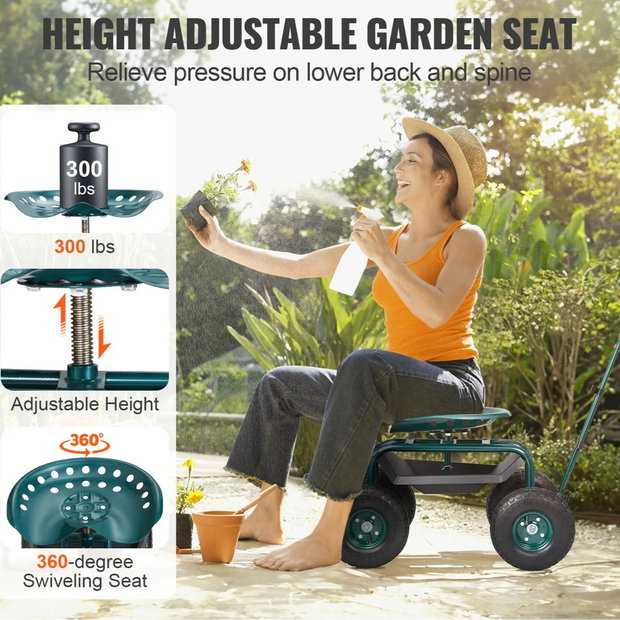 Transportkar - Handkar - Bolderkar voor het Strand - Trolley voor de Tuin, Bolderwagen - Transportwagen om te Trekken - Draagvermogen tot 136kg - Groen - QUORE