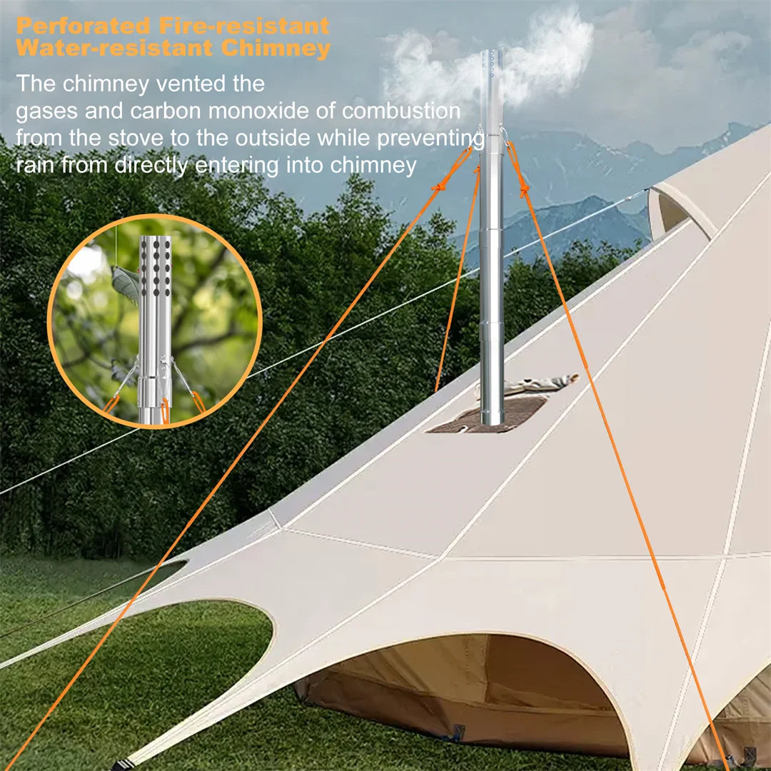 Houtkachel Buiten – Buitenoven – Campingkachel – Tentkachel – Houtskoolbarbecue – Rvs Staal – 7 Schoorsteenpijpen – Compact Draagbaar