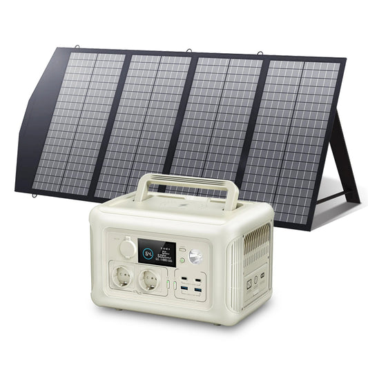 Draagbare Powerstation - Powerbank - Stroomgenerator - Generator - 600W Vermogen – met 140W Zonnepaneel - Generatoren - LiFePO4 Batterij – UPS & MPPT Technologie – Geschikt voor Outdoor & Noodstroomvoorziening - QUORE