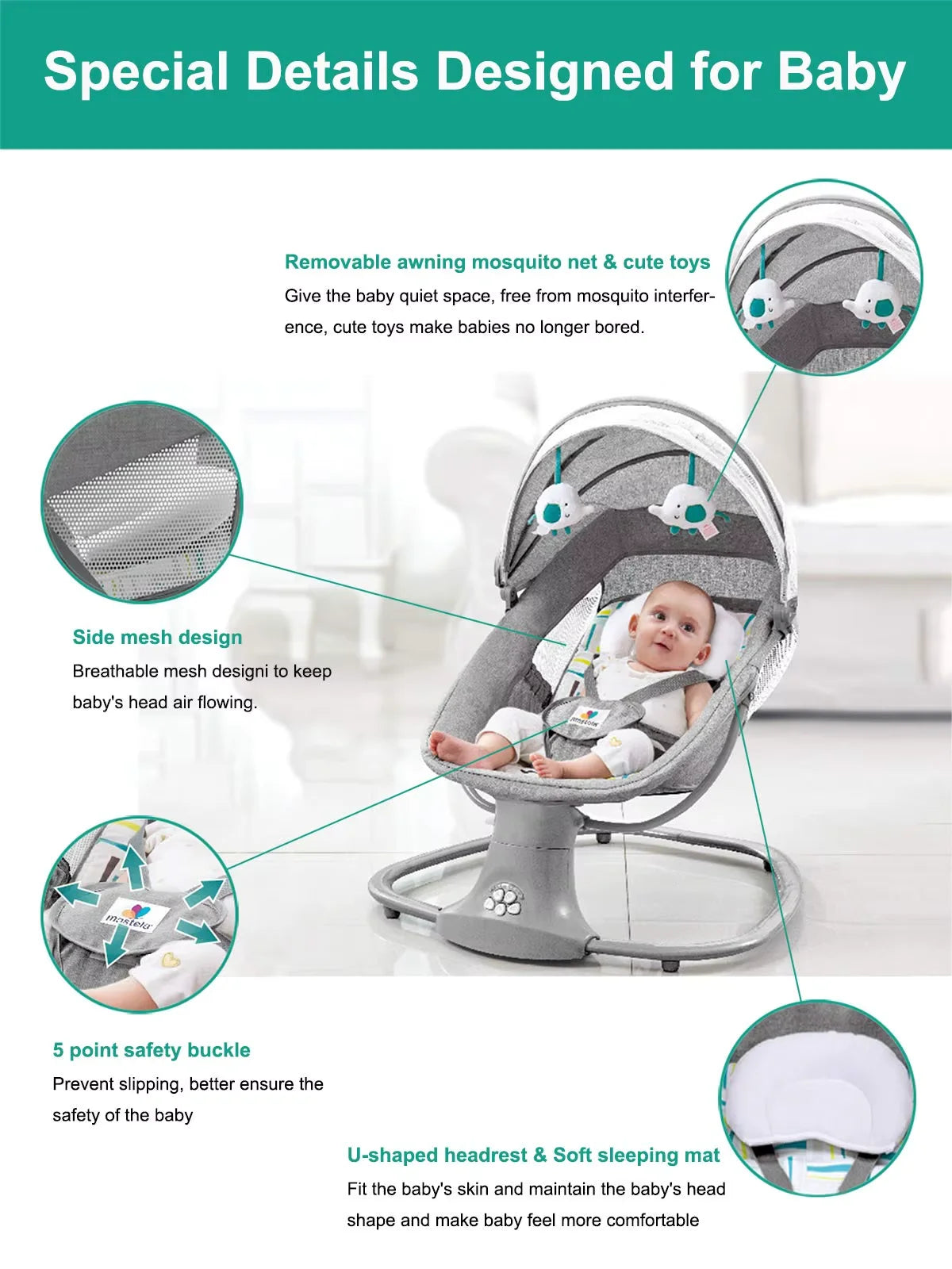 Elektrische Wipstoel - Baby Schommel - Baby Automatische Schommelstoel - Babybedje - Wipstoel - Automatische Wieg voor Baby’s - Schommelbedjev - Comfortabel & Veilig - Afstandsbediening - Khaki