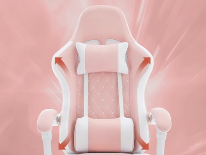 Gaming Stoel - Massage Gaming Stoel - Bureaustoel - Swivel Stoel - met Voetsteun - Hoofdsteun - Verstelbare - Rugleuning - Lendenkussen - Ergonomische - Draaibare - 70 x 70 x 127 cm - Wit & Roze
