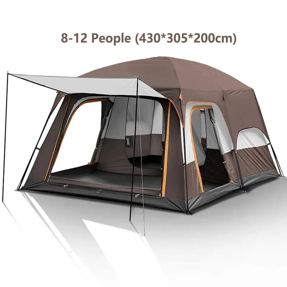 Tent – Kampeertent – Familie Tent – Groepstent – Waterdicht Polyester – Aluminium Frame – 8+ Personen - 430x305x200cm - Rustiekbruin