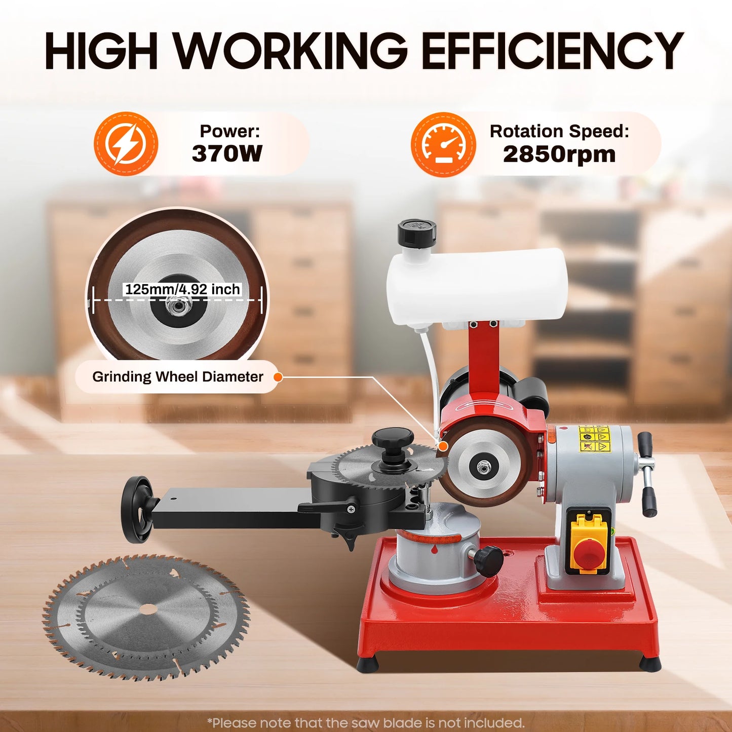 Zaagbladslijpmachine – Zaagbladslijper – Cirkelzaagslijper – Bladenslijper – Zaagblad Scherp Maker – Rood – 370W Motor – 2850 RPM Toerental