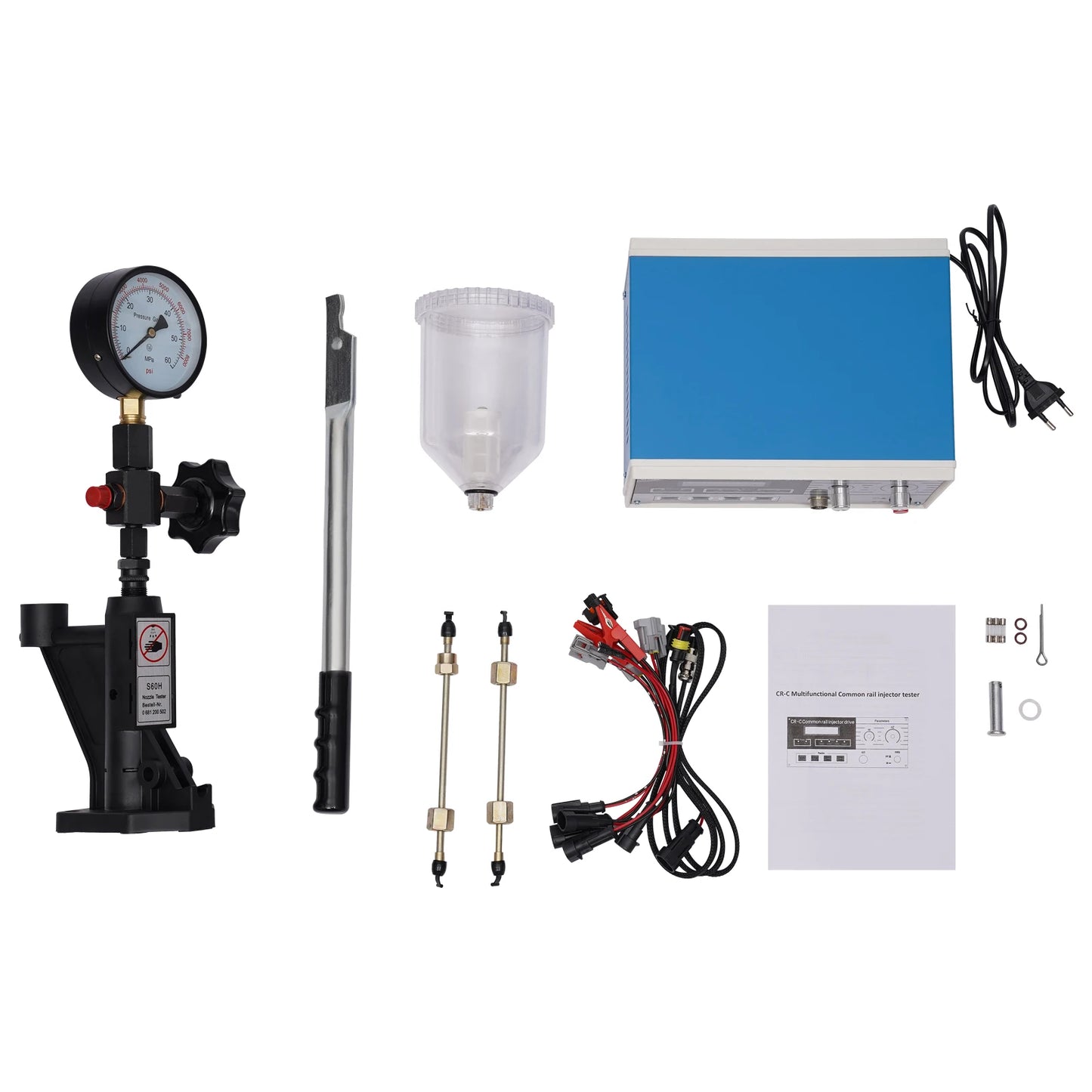 Dieselinjector Tester Set – Diesel Injector Tester – Brandstofinjector Testset – Common Rail Tester – S60H Nozzle Tester – 40 MPa Testdruk – 1 Liter Olieopvangbeker