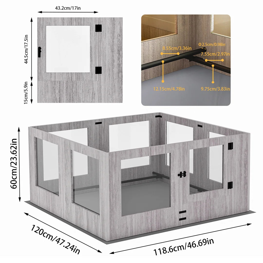 Whelpbox – Puppybox – Speelren – Kennel – Gehard Glas – Doorschuifbare Scheidingswand - A - QUORE